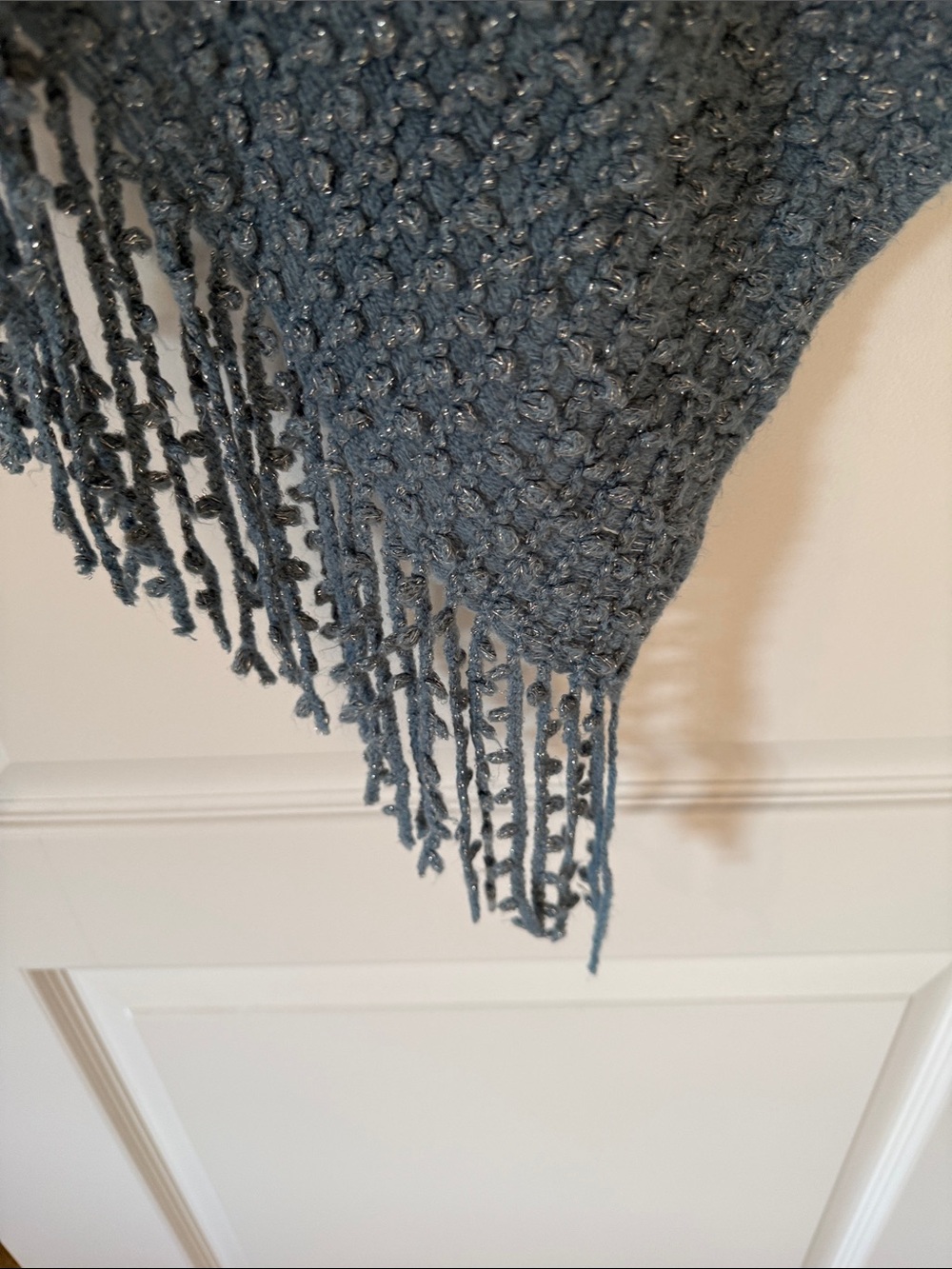 Chico's Light Blue Knit Fringe Poncho Wrap - Picture 5 of 6